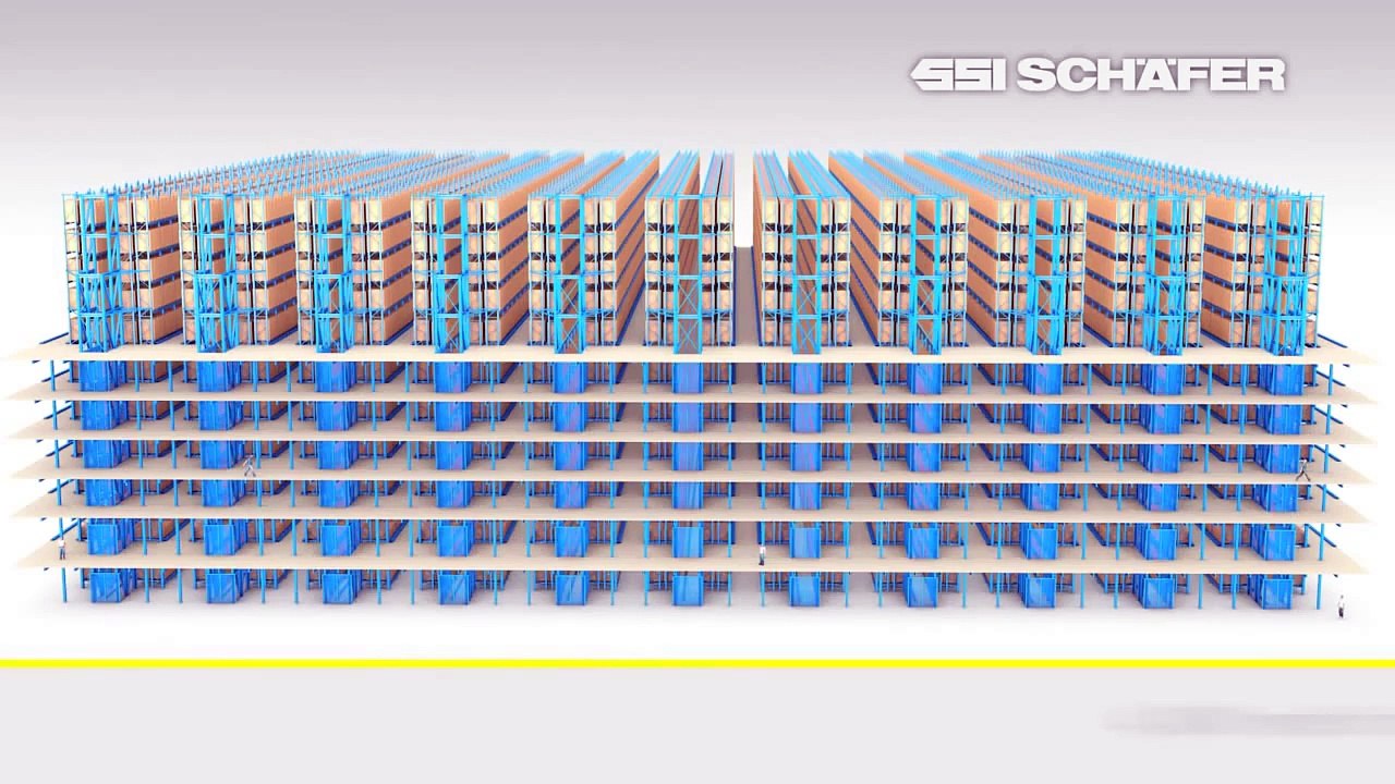 High-bay pallet racking system and automatic small parts warehouse