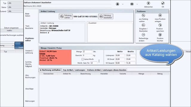Werkstatt Software KFZ. Faktura Manager - Autowerkstatt . Rechnungsprogramm