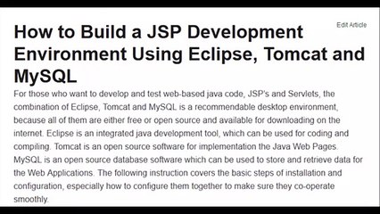 How to Build a JSP Development Environment Using Eclipse, Tomcat and MySQL