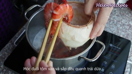 Prawns over Coconut - Tôm hấp trái dừa