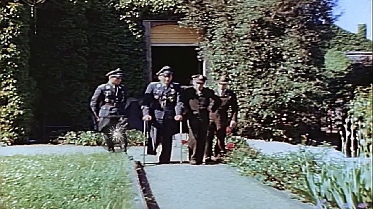 Ace German Air Force Stuka dive bomber pilot Hans-Ulrich Rudel in a garden with A...HD Stock Footage