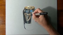 Drawing Time Lapse a can of Guinness hyperrealistic art