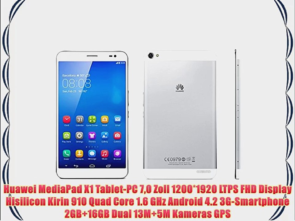 Huawei MediaPad X1 Tablet-PC 70 Zoll 1200*1920 LTPS FHD Display Hisilicon Kirin 910 Quad Core