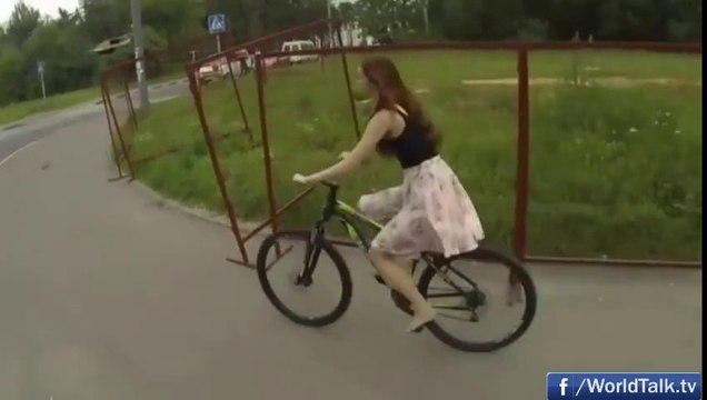 Girl Loses Her Skirt While Riding a Bicycle