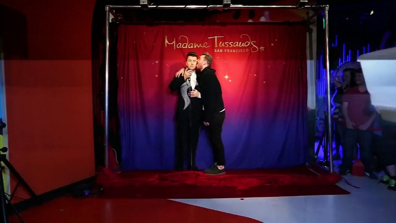 Sam Smith licks his waxwork's face