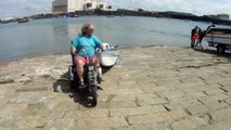 Towing a  Bic 245 dinghy behind a TGA Super Sport mobility scooter (short)