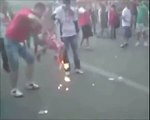 Polish supporters burn Russian Flags @ Euro 2012 during Russia vs Poland