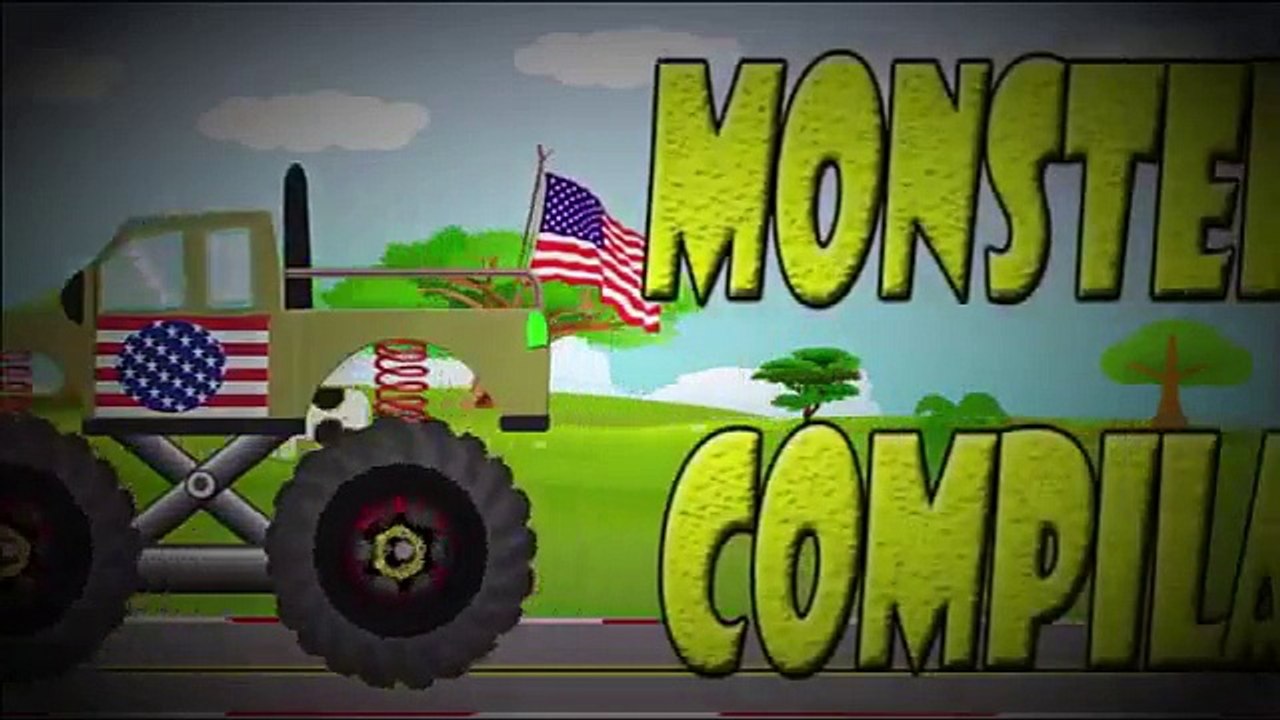 Monster Trucks for Children | Green Monster Truck with American Flag | Monster Truck Compilation