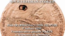 3544 RARÍSSIMA COOK ISLANDS 5 Dollars 2009 Comemorativa planeta MARTE c/ fragmento de meteorito!