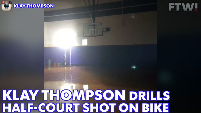 Klay Thompson drills half-court shot on bike