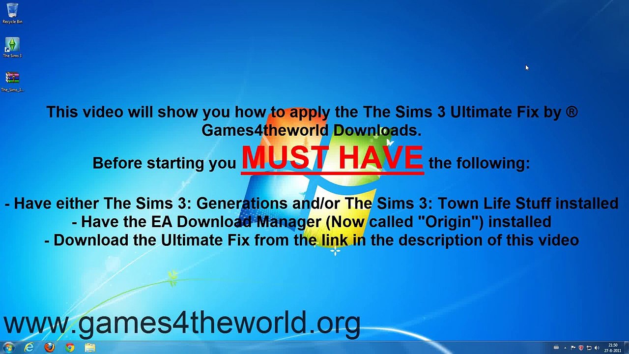 The Sims 3 Ultimate Fix installation video by *Games4theworld*