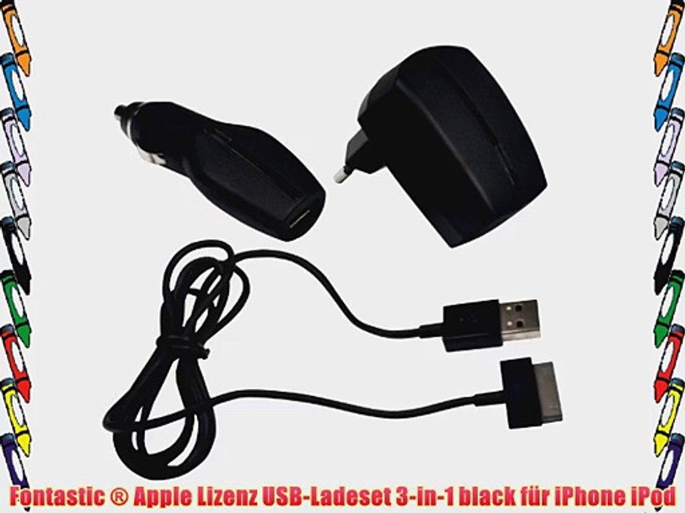 Fontastic ? Apple Lizenz USB-Ladeset 3-in-1 black f?r iPhone iPod