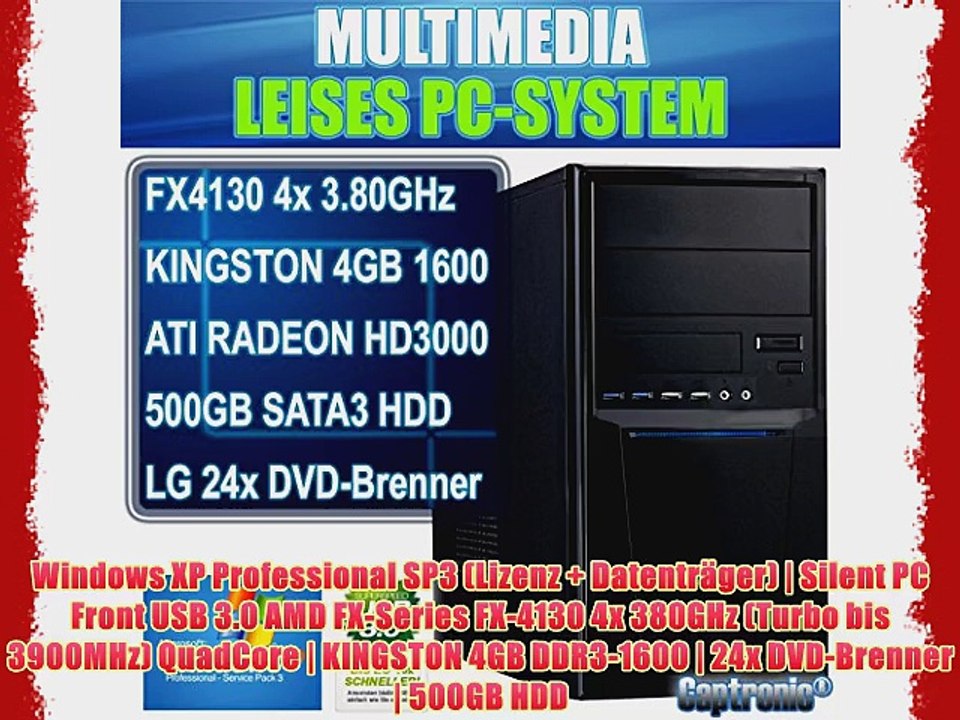 Captronic? Windows XP Professional SP3 (Lizenz   Datentr?ger) | Silent PC Front USB 3.0 AMD