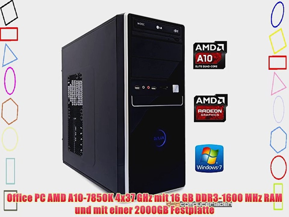 dercomputerladen Office PC System AMD A10-7850K 4x37 GHz 16GB RAM 2000GB HDD Radeon R7 Serie