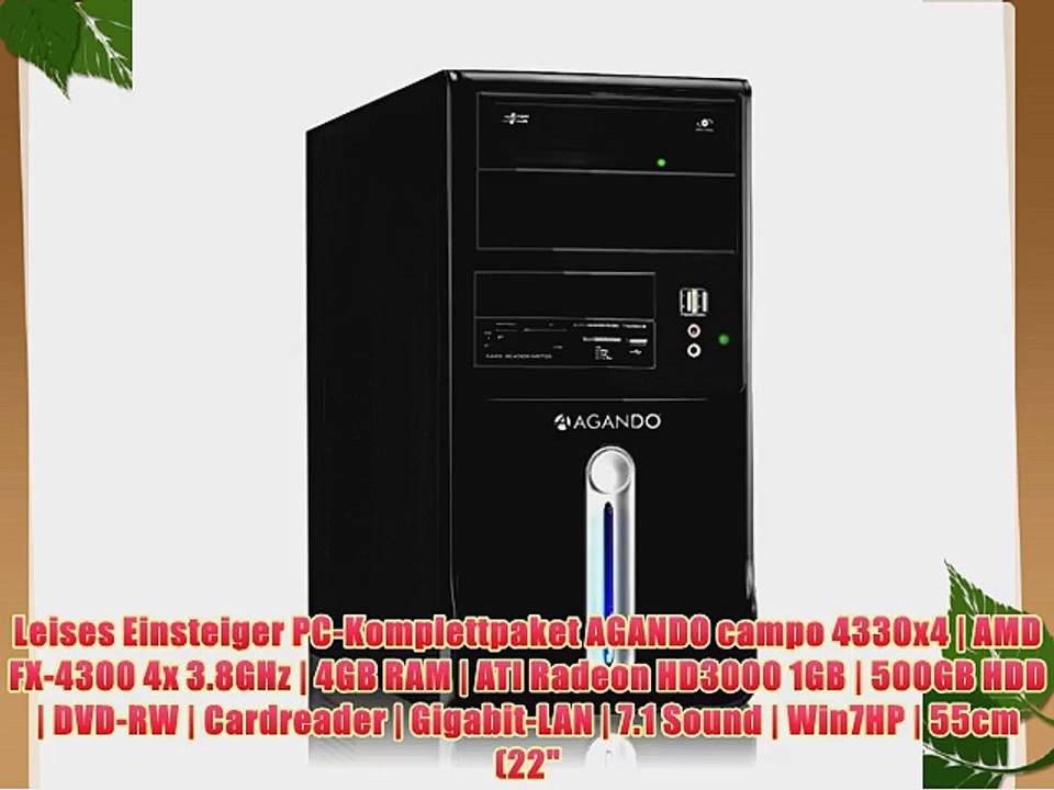 Leises Einsteiger PC-Komplettpaket AGANDO campo 4330x4 | AMD FX-4300 4x 3.8GHz | 4GB RAM |
