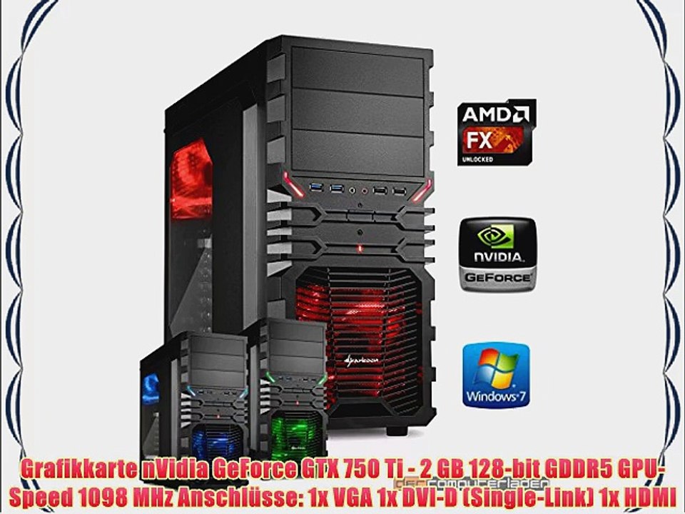 dercomputerladen Gamer PC System AMD FX-6350 6x39 GHz 8GB RAM 2000GB HDD nVidia GTX750 Ti -2GB