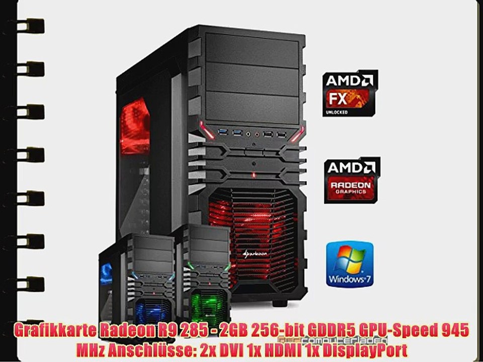 dercomputerladen Gamer PC System AMD FX-6300 6x35 GHz 16GB RAM 1000GB HDD Radeon R9 285 -2GB