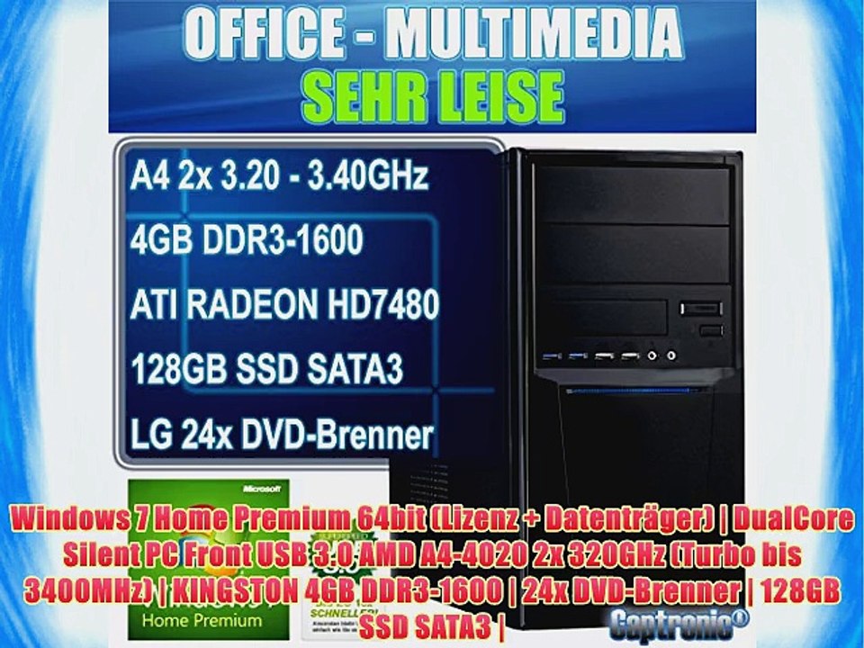 Captronic? (A4-4020-128GB SSD-4GB-HD7480D-Win7HP) Windows 7 Home Premium 64bit | DualCore Silent
