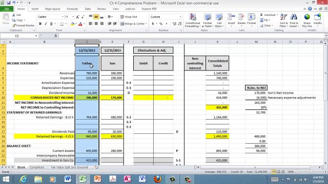 Advanced Accounting Consolidation with Non-Controlling Interest