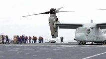 Raw: Marines Land Osprey on Japanese Ship