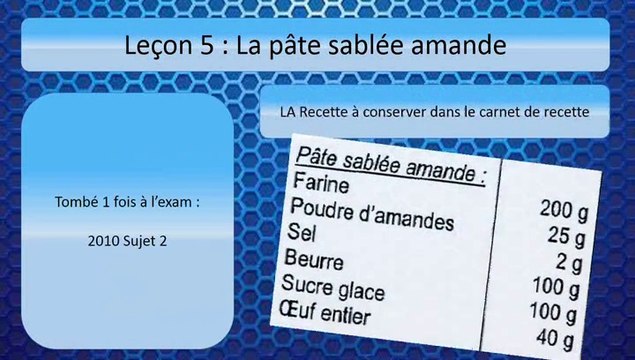 CAP Pâtisserie - Leçon 5 : La pâte sablée amandes