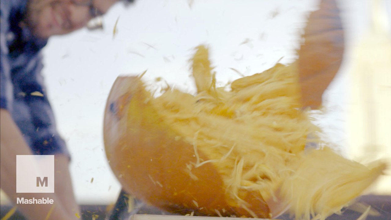 Perfect Halloween & World Series combo: Baseball bat smashing pumpkins