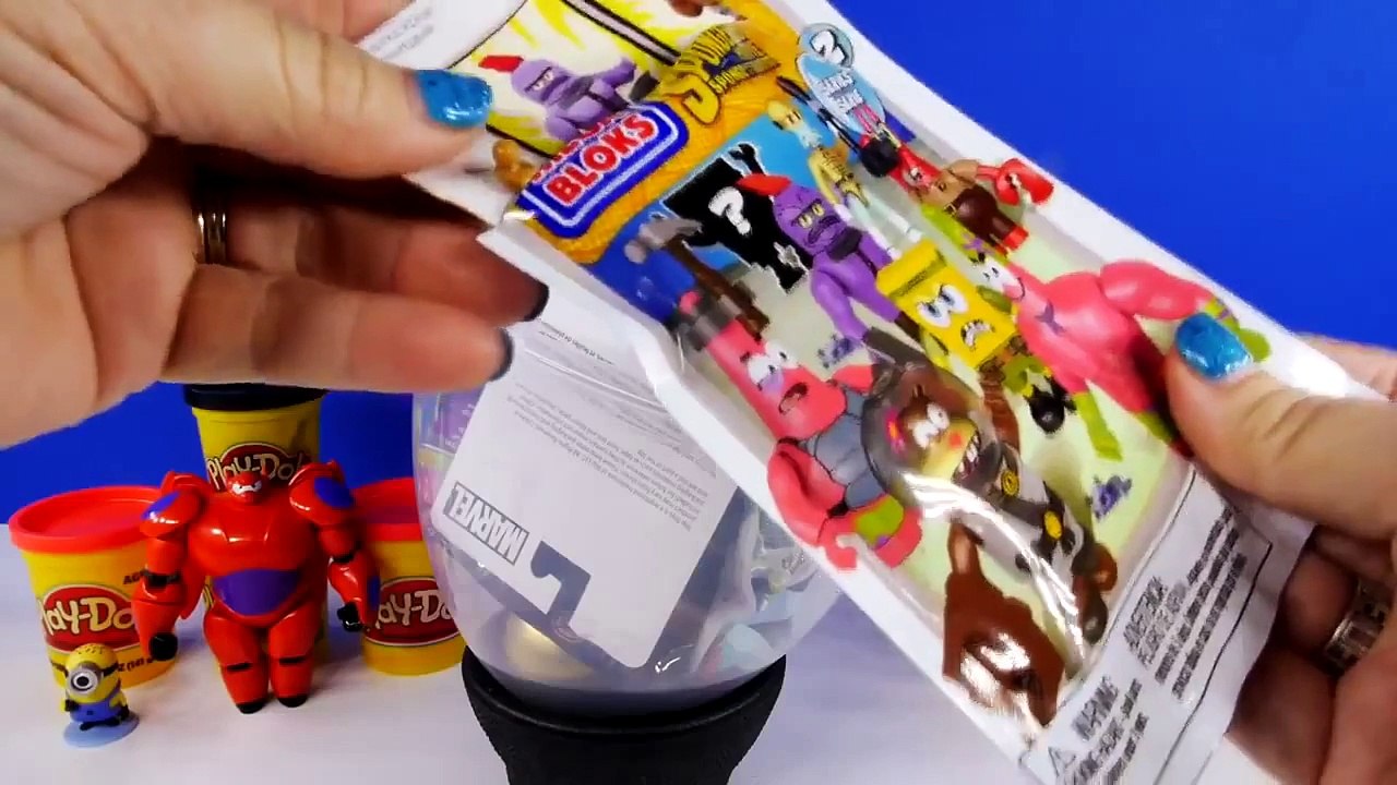 BIG BAYMAX Surprise Egg Play Doh Toys - Spongebob Spiderman TMNT Transformers Big Hero 6 E