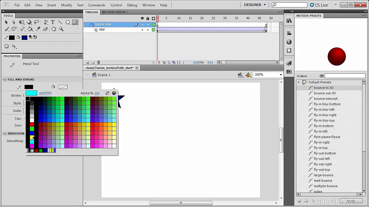 Adobe Flash CS5: Using a Motion Guide with a Classic Tween