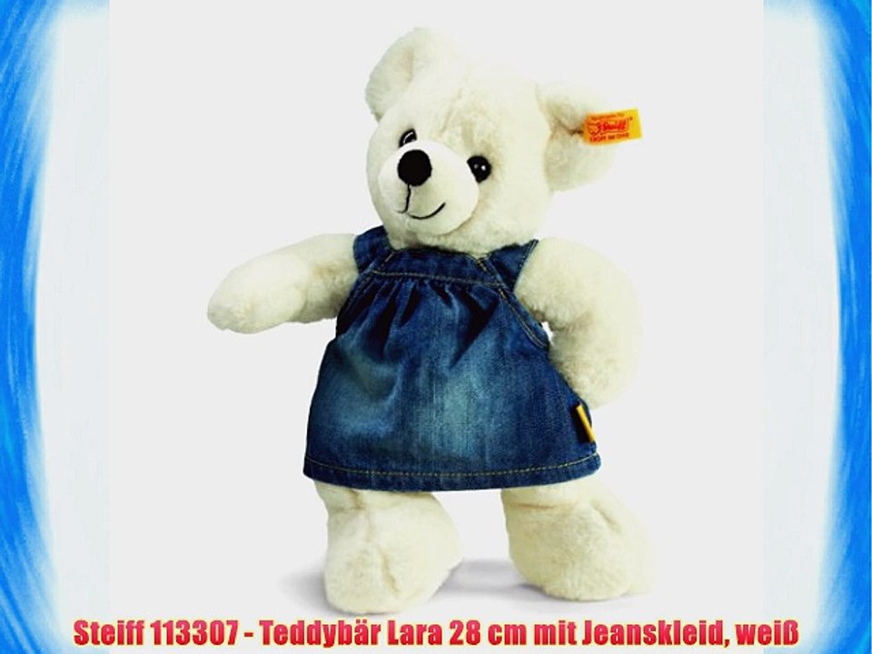 Steiff 113307 - Teddyb?r Lara 28 cm mit Jeanskleid wei?