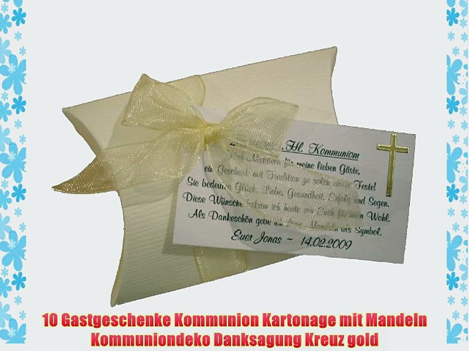 10 Gastgeschenke Kommunion Kartonage mit Mandeln Kommuniondeko Danksagung Kreuz gold