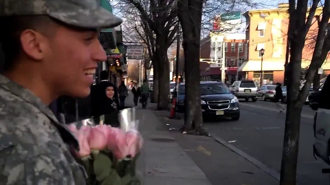 Soldier surprises his mom at work.