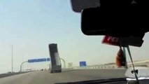 Truck crashes massive Skip into highway signs!