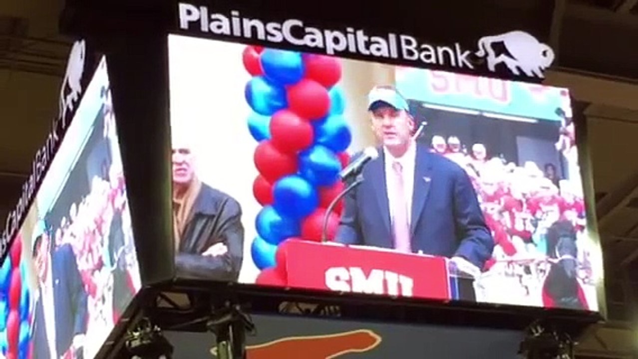 New SMU football coach Chad Morris is introduced at halftime of the SMU vs. Wyoming Game