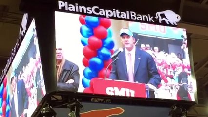 New SMU football coach Chad Morris is introduced at halftime of the SMU vs. Wyoming Game