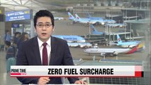 International flights to charge zero fuel surcharge in Sept.