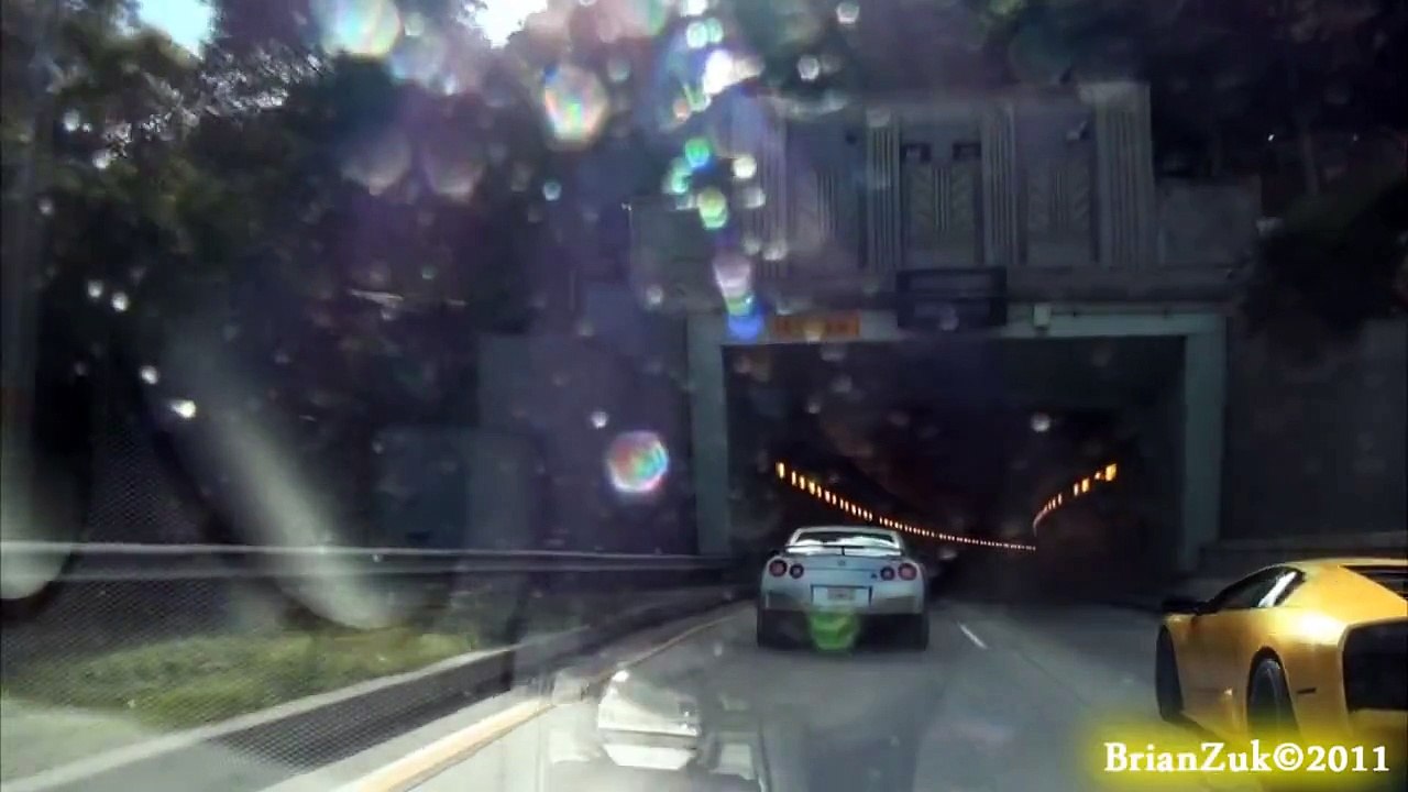 Lamborghini Murcielago and 2012 Nissan GTR In Tunnel