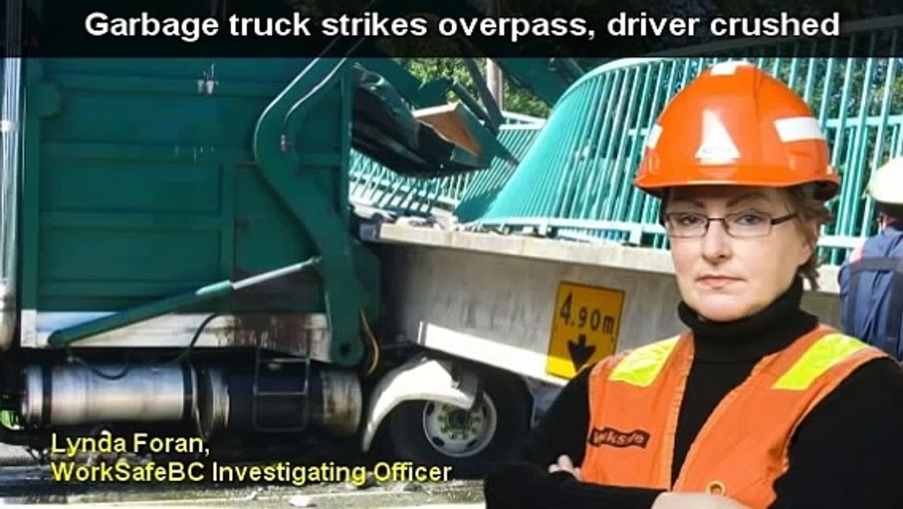 Garbage truck strikes overpass, driver crushed