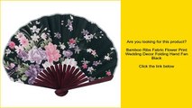 Bamboo Ribs Fabric Flower Print Wedding Decor Folding Hand Fan Black