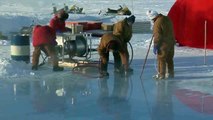 Hot water ice drill cuts giant “ice cubes” out of Arctic sea ice