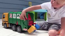 Toy Garbage Truck Videos for Children   Toy Bruder Garbage Trucks for Kids with Truck Wash