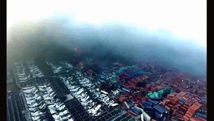 Drone view of aftermath of Tianjin explosions (Thursday)