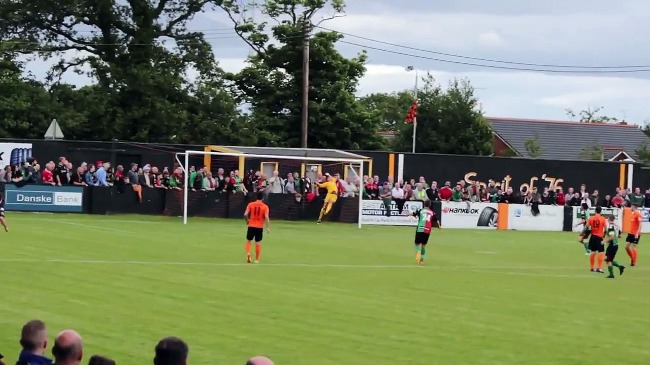 Stunning volley during football match in Northern Ireland