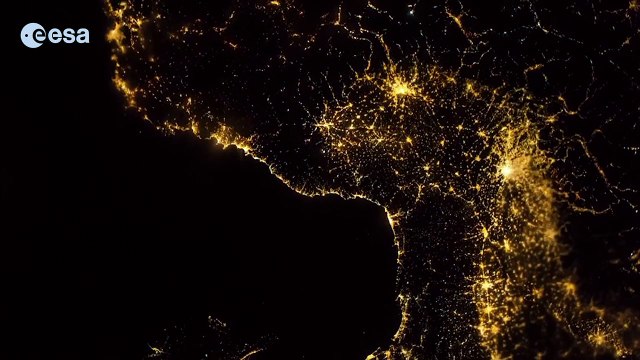 Night flight over Italy and Egypt