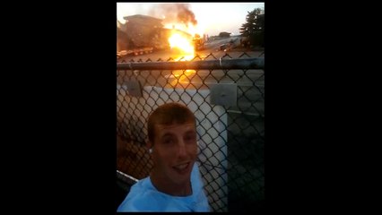 Man gets hit by chunk of tarmac at jet engine display