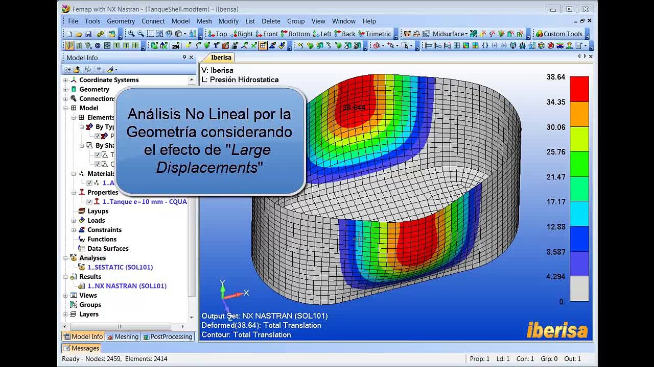 Presión Hidrostática en FEMAP - 2ª Parte: Análisis No Lineal por la Geometría