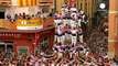 Spanish town celebrates annual 'human tower' festival