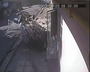 Car Driver almost kill Walkers. Violent Crash