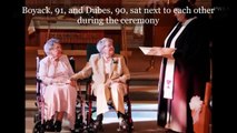 U.S Lesbian couple age 90's sit next to each other in wheelchairs as MARRY after 72 years together
