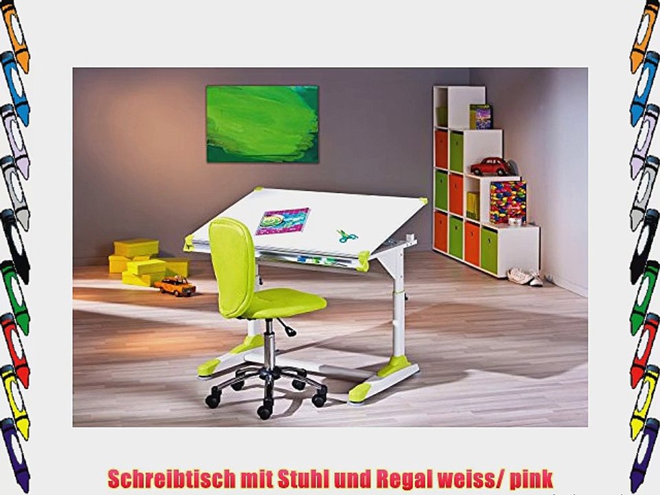 Schreibtisch mit Stuhl und Regal weiss/ pink