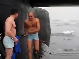 Crazy Russian jump of the SUBMARINE into an icy sea! LOL!